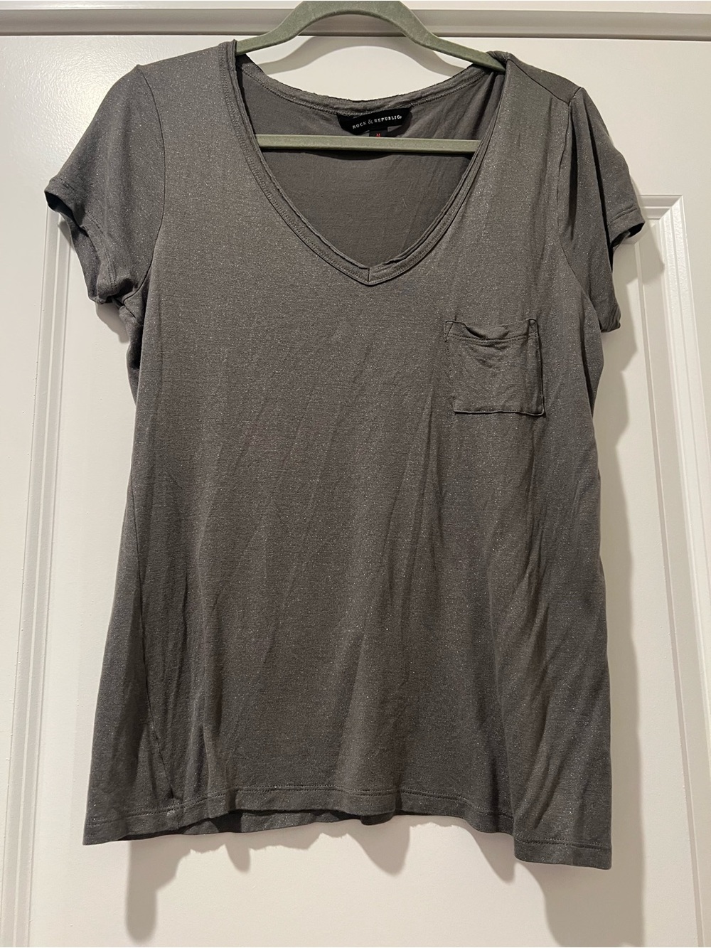 Rock & Republic Gray V-Neck Pocket Tee